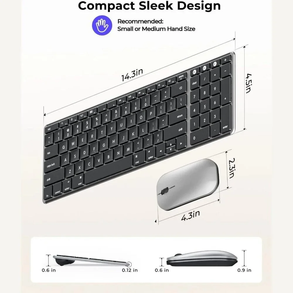 Seenda Wireless Bluetooth Keyboard Mouse  Mac Multi-Device Rechargeable